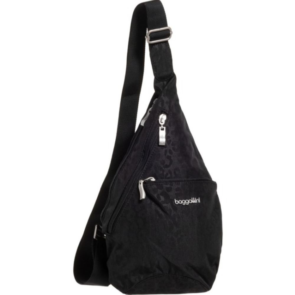 Baggallini Black Cheetah Emboss Mini Crossbody Sling Bag Nylon Zip